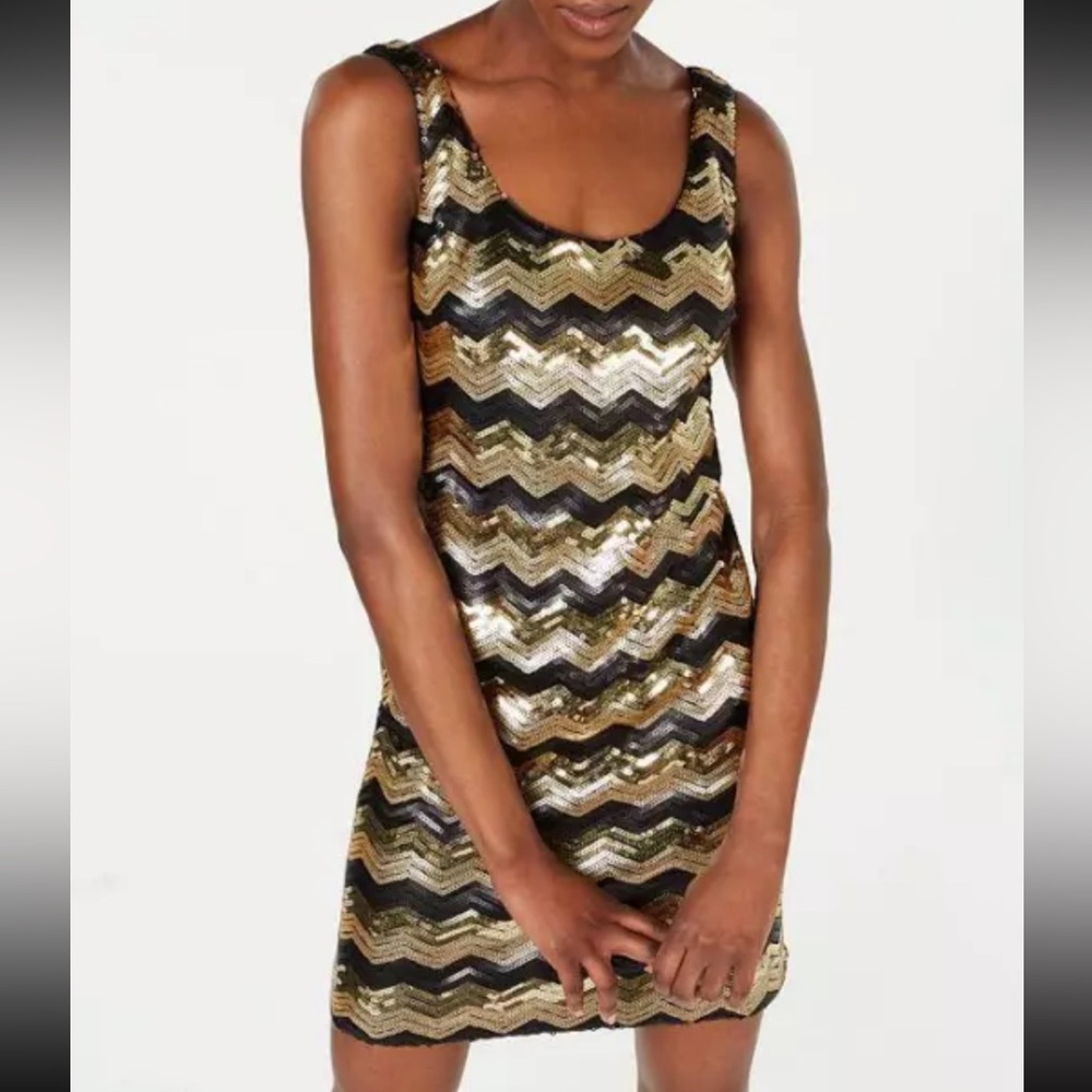 Calvin Klein Black Gold Sequined Chevron Dress